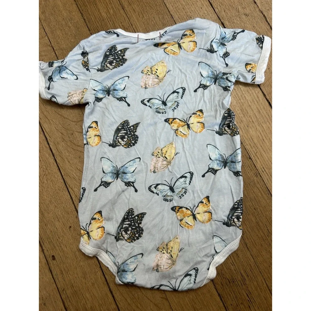 12-18M Milkbarn Blue Butterflies One Piece Top Snug Fit Buttery Soft Bamboo